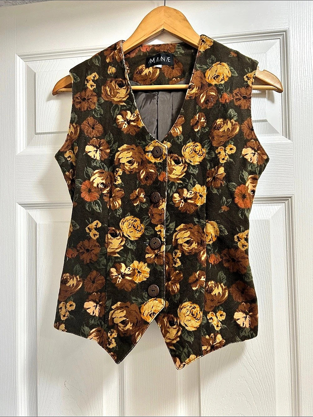 MINE Floral Vest in Brown & Green Like New